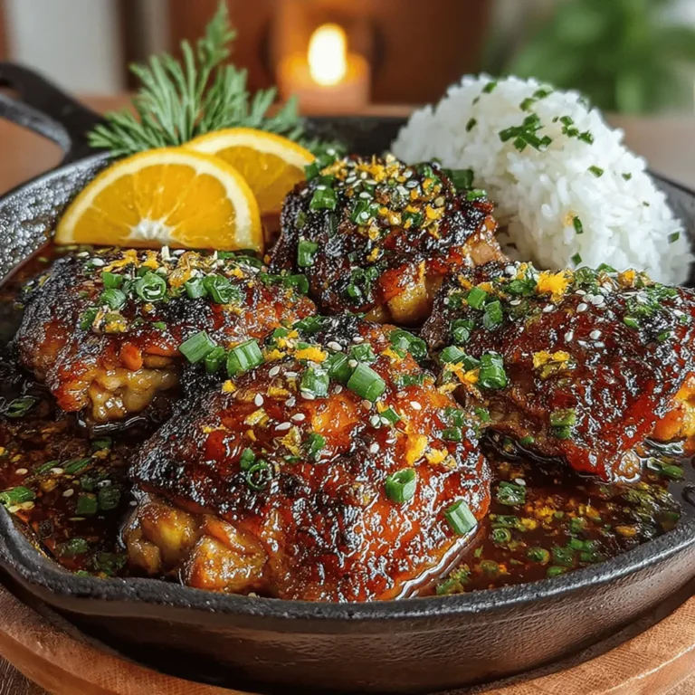 Sticky Orange Glazed Chicken Skillet is a delightful fusion of sweet and savory flavors that makes for a perfect weeknight dinner. This dish features succulent chicken thighs bathed in a vibrant orange glaze, creating a tantalizing contrast that excites the palate. Not only is it quick to prepare, with a cooking time of just 30 minutes, but it is also packed with nutrition and flavor, making it an excellent choice for busy families looking to enjoy a homemade, restaurant-quality meal.