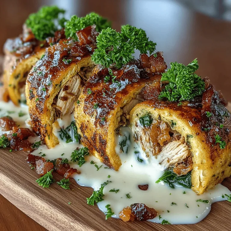 There's something special about gathering in the kitchen, the aroma of delicious food wafting through the air, and the joyful chatter of loved ones around the table. Food has a magical way of bringing people together, and this is especially true for my family. One of our go-to comfort meals is a dish I lovingly call "Savory Chicken Bacon Alfredo Roll-Ups." This delightful recipe combines tender chicken, crispy bacon, and creamy Alfredo sauce all wrapped up in a warm tortilla. It’s a dish that never fails to bring smiles and satisfaction, whether it’s a cozy weeknight dinner or a fun gathering with friends.