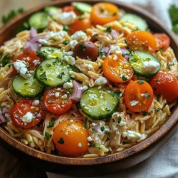 Fresh parsley is more than just a garnish; it plays a crucial role in enhancing the flavors of our Cold Chicken & Orzo Salad. Its bright, herbaceous notes complement the richness of the chicken and the earthiness of the orzo. Parsley is also rich in vitamins A, C, and K, making it a nutritious addition to your meal.