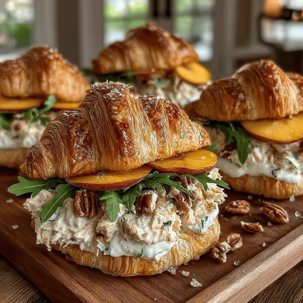 When crafting the perfect Peachy Bliss Chicken Salad Croissant Sandwich, the croissant is paramount. Opting for high-quality, buttery croissants elevates the sandwich experience to a new level. The rich, flaky layers of a fresh croissant not only provide a delightful texture contrast to the creamy chicken salad but also absorb the flavors beautifully without becoming soggy. Look for croissants from a local bakery or a trusted grocery store that offers freshly baked goods. They should be golden brown, slightly crisp on the outside, and soft inside, creating the perfect vessel for your delicious filling.