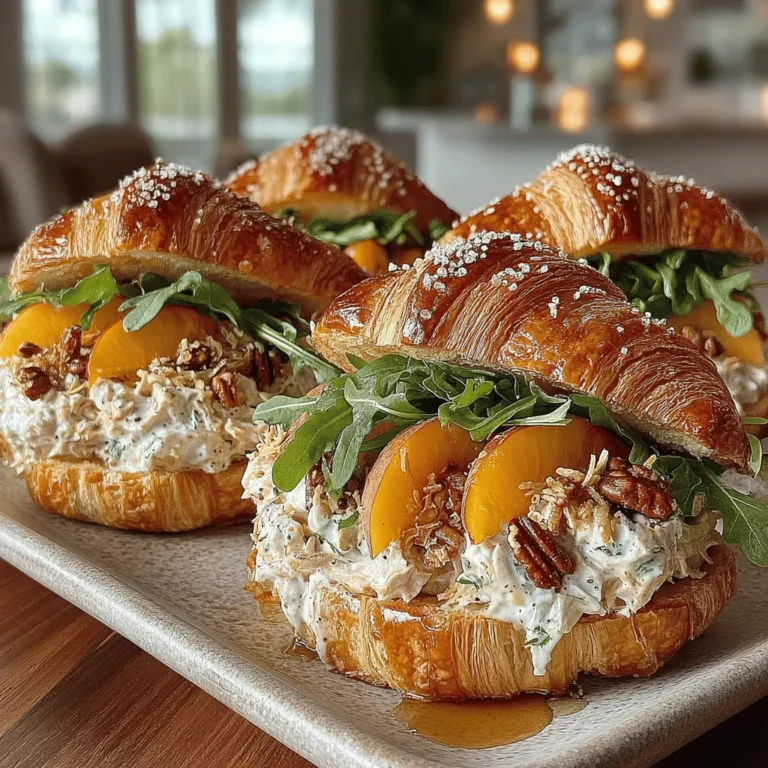 When crafting the perfect Peachy Bliss Chicken Salad Croissant Sandwich, the croissant is paramount. Opting for high-quality, buttery croissants elevates the sandwich experience to a new level. The rich, flaky layers of a fresh croissant not only provide a delightful texture contrast to the creamy chicken salad but also absorb the flavors beautifully without becoming soggy. Look for croissants from a local bakery or a trusted grocery store that offers freshly baked goods. They should be golden brown, slightly crisp on the outside, and soft inside, creating the perfect vessel for your delicious filling.