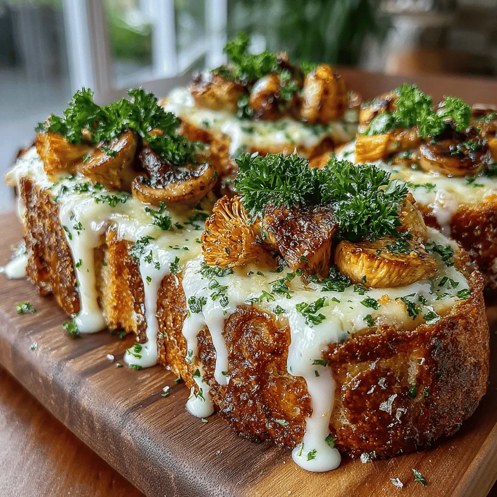 Golden Roasted Mushroom Alfredo Toasts are a culinary delight that brings together the rich flavors of sautéed mushrooms, a creamy Alfredo sauce, and crispy rustic bread. This dish is more than just an appetizer; it can serve as a light meal or a gourmet snack that satisfies the palate without overwhelming it. The combination of earthy mushrooms and velvety sauce atop crunchy bread creates a harmonious blend of textures and flavors that is both comforting and sophisticated. Whether you're hosting a dinner party or simply indulging in a cozy night in, these toasts elevate any occasion with a touch of elegance.