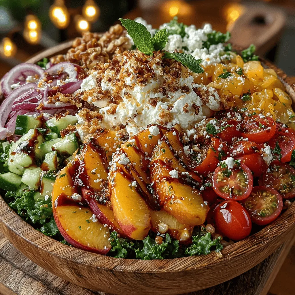 In the world of salads, the Vibrant Peach & Kale Salad Bowl stands out as a refreshing and nutritious option that not only tantalizes your taste buds but also nourishes your body. This salad is a harmonious blend of flavors and textures, featuring juicy peaches and hearty kale, making it an ideal choice for warm weather gatherings, picnics, or even a simple weekday lunch. As we strive to incorporate more fresh produce into our daily meals, this salad serves as a perfect reminder of how delightful and satisfying healthy eating can be.