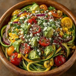 The Zesty Zucchini Salad Bowl is not just another salad; it’s a celebration of fresh, seasonal ingredients that come together to create a dish bursting with flavor and nutrition. This salad is visually appealing, featuring a colorful medley of vegetables that make it a standout choice for any meal. Whether you’re looking for a light lunch, a side dish for dinner, or a refreshing option for a summer gathering, this salad checks all the boxes. With its bright flavors and satisfying textures, the Zesty Zucchini Salad Bowl is a dish that will please both the palate and the eye.