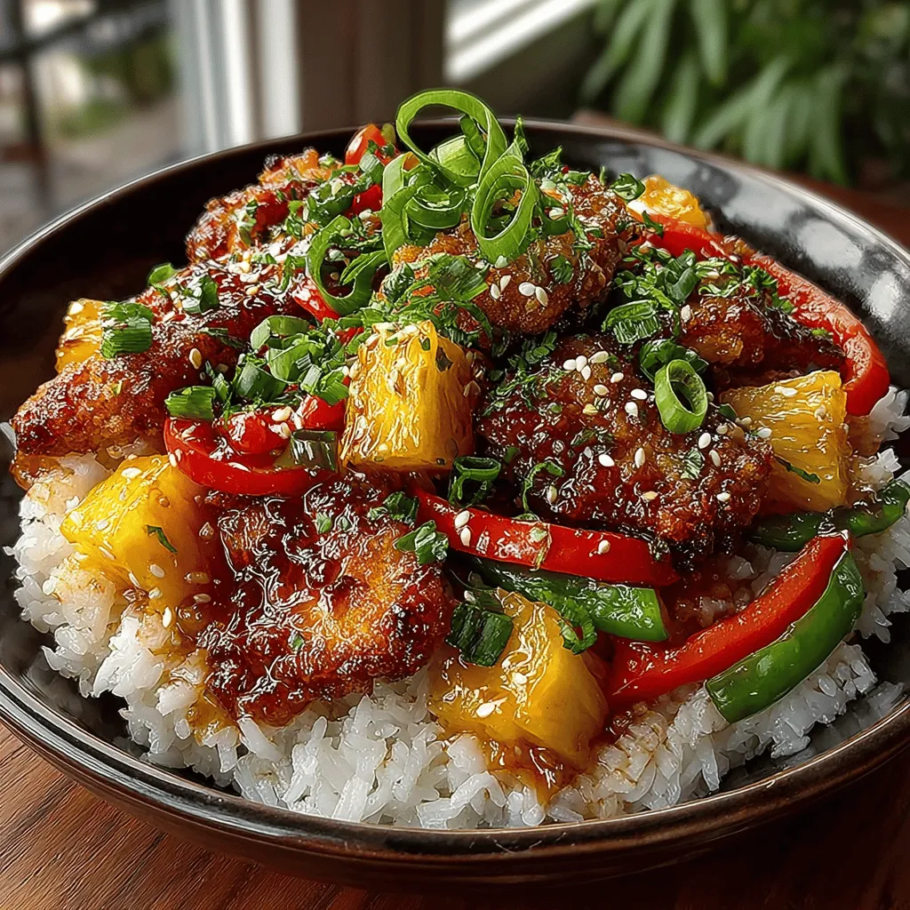 If you're seeking a vibrant and flavorful dish that captures the essence of tropical cuisine, look no further than Tropical Twist Sweet & Sour Pineapple Chicken. This recipe marries succulent chicken breast with the juicy sweetness of fresh pineapple, complemented by a medley of colorful vegetables and a tangy, homemade sauce. Ideal for family dinners or meal prep, this dish is not only quick to prepare but also a delightful way to bring a taste of the tropics to your dining table.