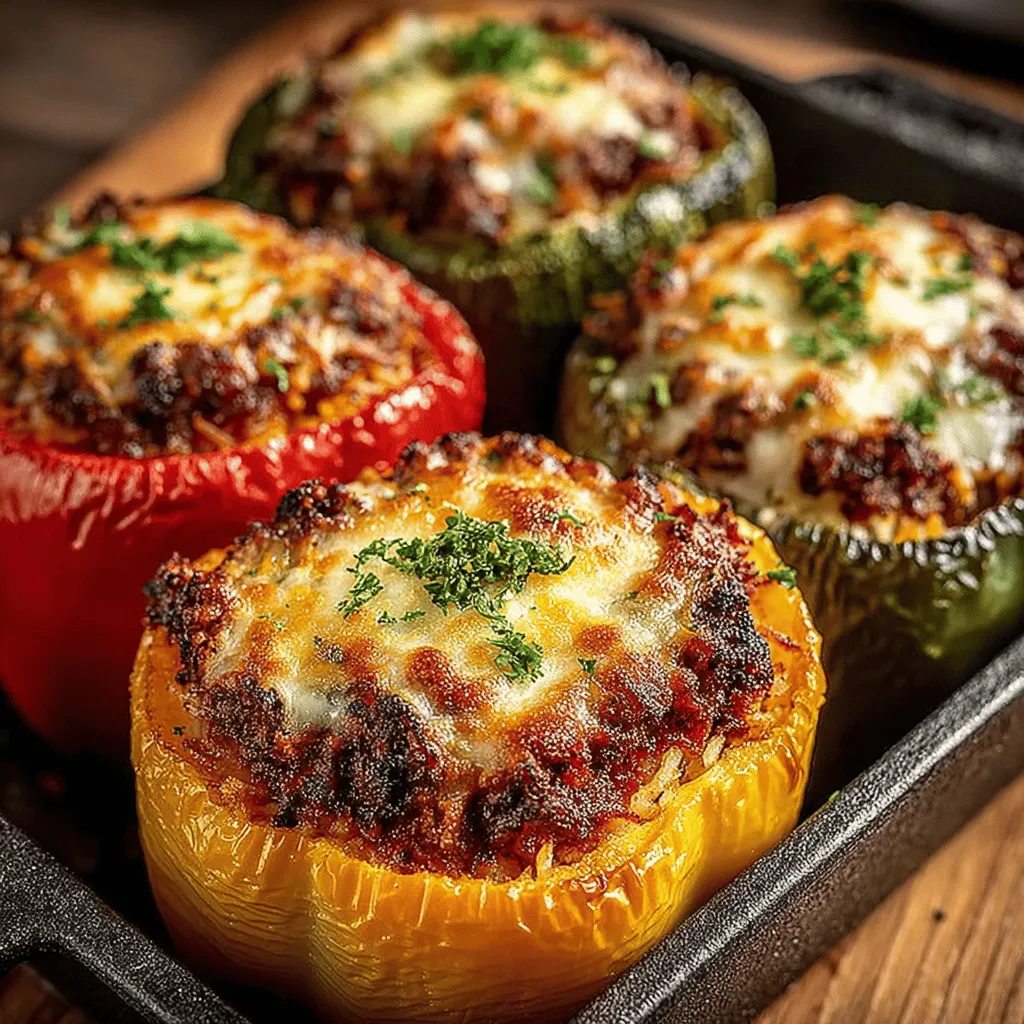 Gourmet-stuffed bell peppers are more than just a meal; they are an experience that combines vibrant colors, rich flavors, and wholesome ingredients into a dish that pleases the palate and nourishes the body. This dish stands out as a perfect solution for family dinners, meal prep, or even as an impressive centerpiece when entertaining guests. The appeal lies in the harmony of savory ground meat, aromatic spices, and melted cheese, making it a favorite among both children and adults alike.