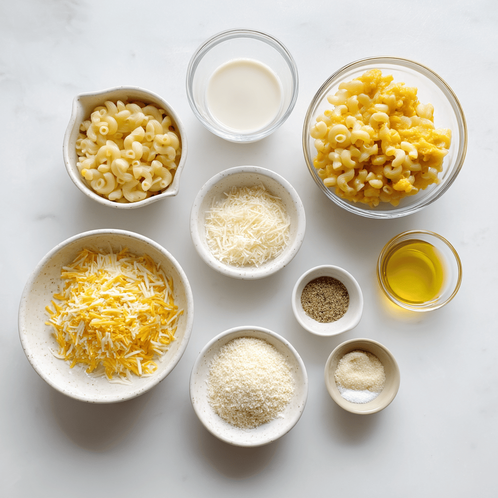 Ingredients for One-Pan Cheesy Comfort Mac & Pumpkin for Cozy Nights
