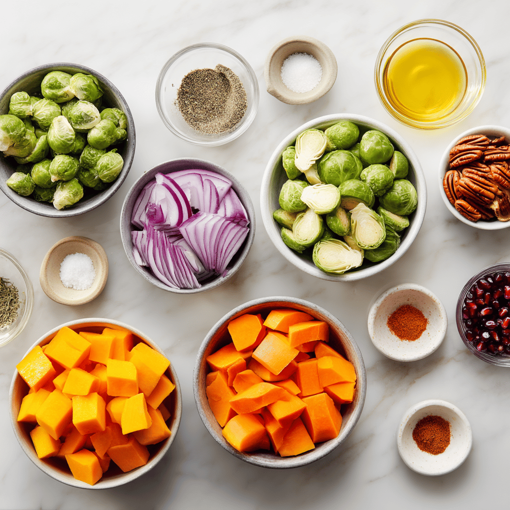Ingredients for Sheet Pan Autumn Veggie Medley with a Crispy Finish