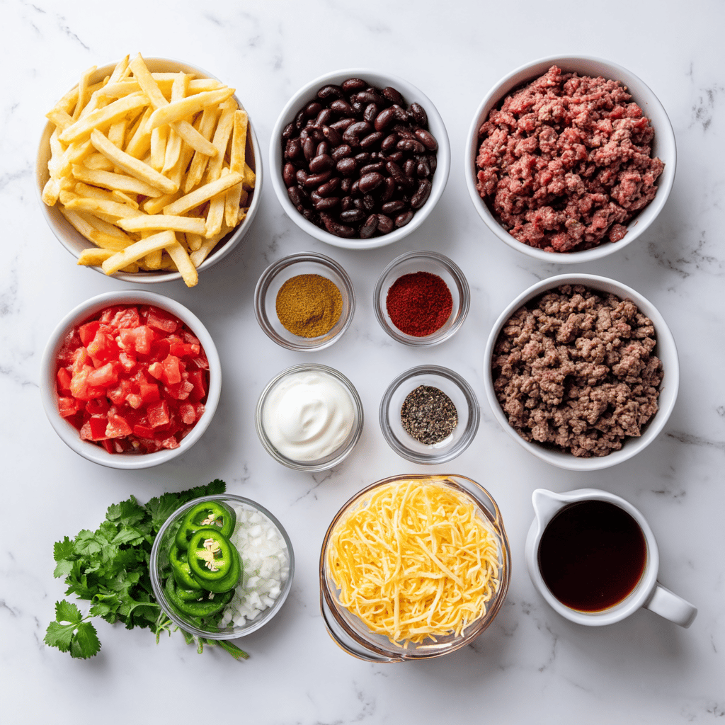 Ingredients for Slow Cooker Chili Loaded Fries for Game Day Fun